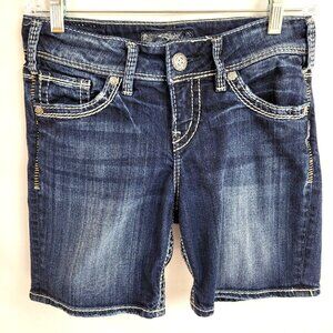 Silver Jeans W25 Suki Short Denim Blue Jeans Shorts (28" x 7") Distressed